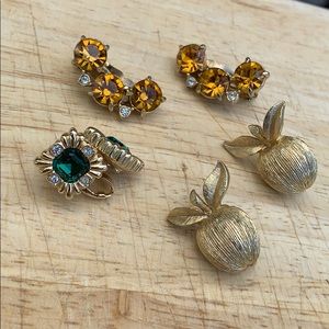 Lot of 3 pair vintage clip on earrings apple green